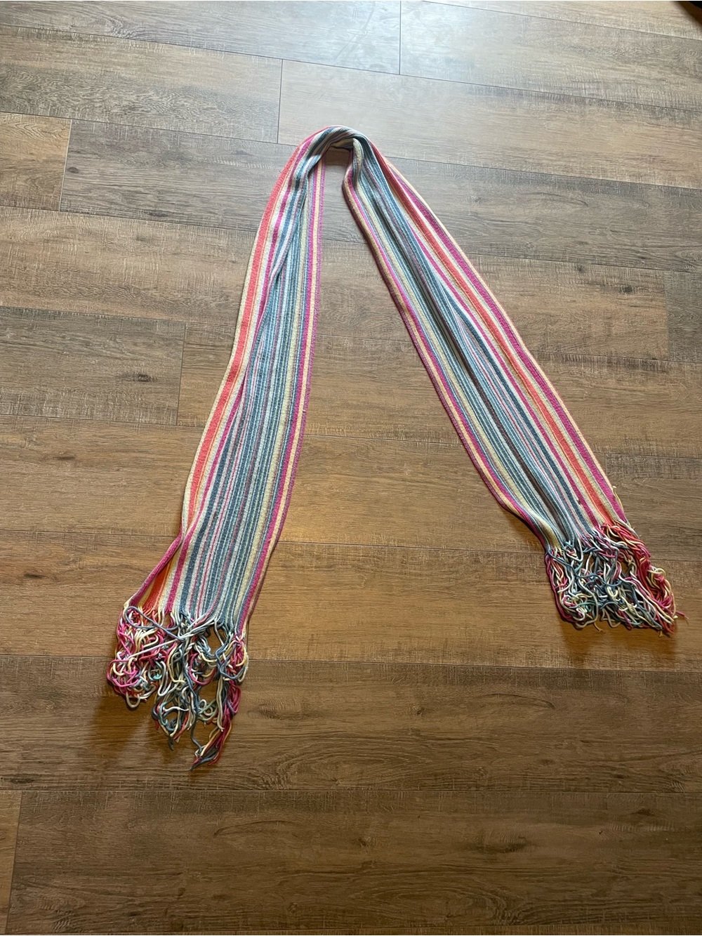 Y2K Multi-Color Striped Fringe Scarf - Women Accessories